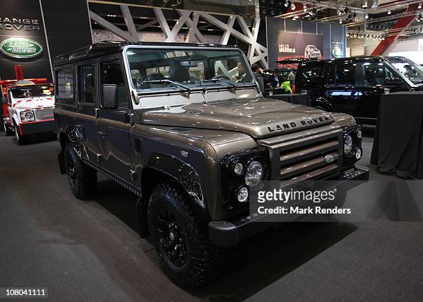 Land Rover Defender is shown at the Professional Vehicles Fair at Heysel on January 14, 2011 in Brussels, Belgium.
