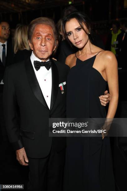 Valentino Garavani and Victoria Beckham during pre-ceremony drinks at The Fashion Awards 2018 In Partnership With Swarovski at Royal Albert Hall on...