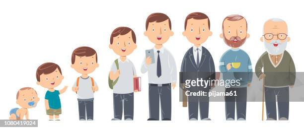 character of a man in different ages. the life cycle. a baby, a child, a teenager, an adult, an elderly person. - young adult stock illustrations
