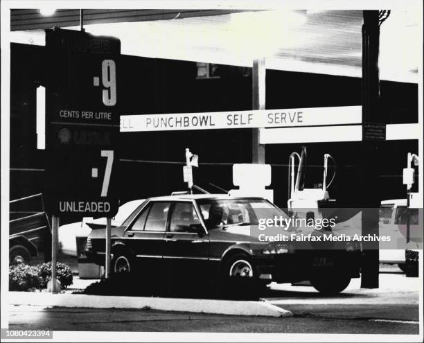 Motorists entering this Shell service station on Canterbury Road at Punchbowl don't know until they breast the pumps that they will be paying 59.9...