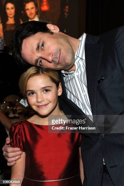 Actors Kiernan Shipka and Jon Hamm attend the Eleventh Annual AFI Awards reception at the Four Seasons Hotel on January 14, 2011 in Los Angeles,...