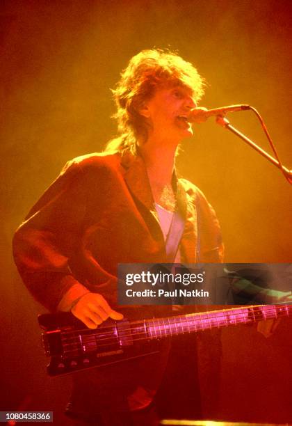 Geddy Lee of the band Rush performs at the Rosemont Horizon in Rosemont, Illinois, June 2, 1995.