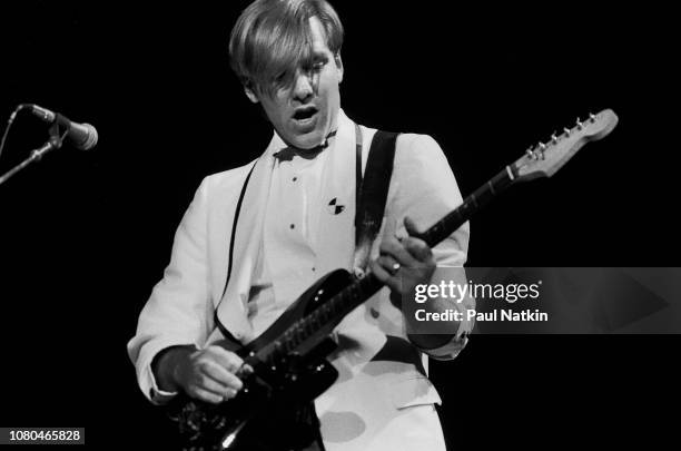 Alex Lifeson of the band Rush performs at the Rosemont Horizon in Rosemont, Illinois, November 19, 1982.