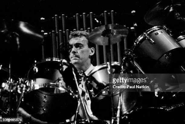 Neil Peart of the band Rush performs at the Rosemont Horizon in Rosemont, Illinois, November 19, 1982.