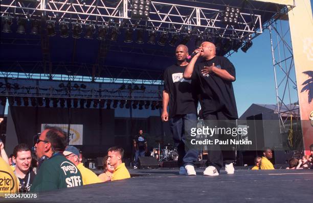 Darryl McDaniels, left, and Joseph Simmons of Run DMC perform on stage at the Tweeter Center in Tinley Park, Illinois, May 19, 2001.