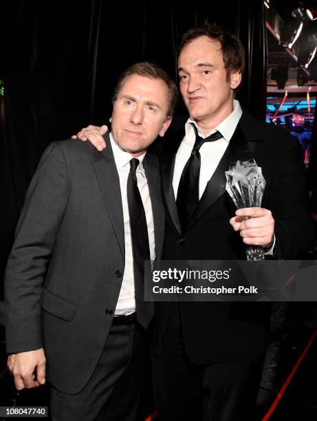 Actor Tim Roth and Director Quentin Tarantino with his Music and Film Award during the 16th annual Critics' Choice Movie Awards at the Hollywood...