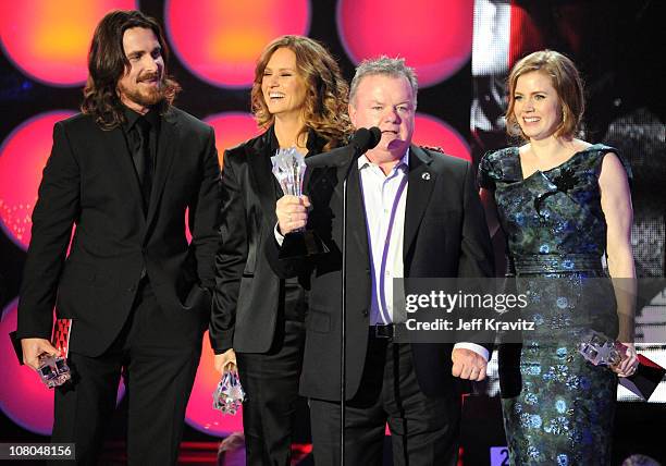 Actors Christian Bale, Melissa Leo, Jack McGee and Amy Adams speak onstage during the 16th Annual Critics' Choice Movie Awards at the Hollywood...