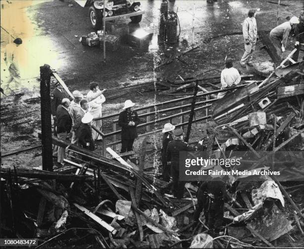 Pictures of aftermath of fire in the Ghost Train at Luna Park in which 7 people died.Firemen clearing the rubble. Acting Police Commissioner, Jim...