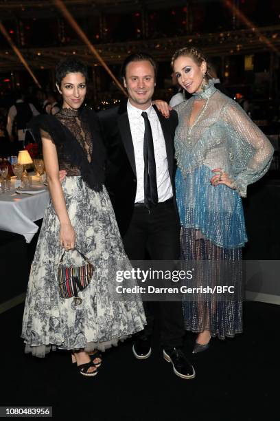 Yasmin Sewell, Nicholas Kirkwood and Elisabeth von Thurn und Taxis during pre-ceremony drinks at The Fashion Awards 2018 In Partnership With...