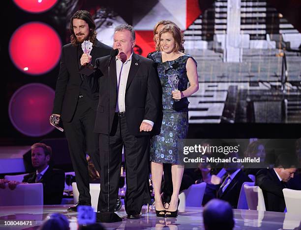 Actor Christian Bale, actor Jack McGee, actress Melissa Leo and actress Amy Adams onstage during the 16th Annual Critics' Choice Movie Awards at the...