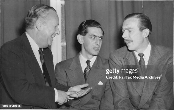 Script Writers Here -- Denis Norden and Frank Muir did not appear to appreciate the joke cracked by ABC director of Variety, Harry Pringle at the...