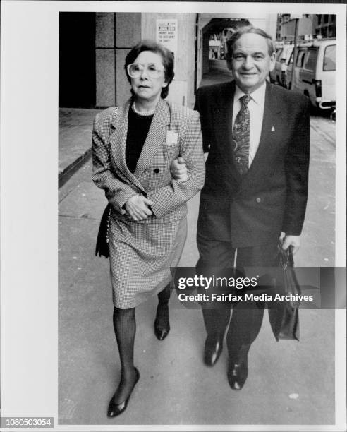 Abe Saffron & wife Doreen leave Federal Court after facing Tax Evasion charges. June 03, 1991. .