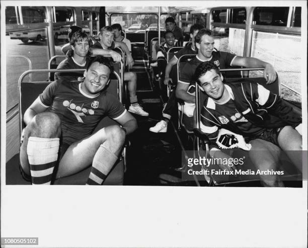 Rugby League training at Henson Field. . .The team on the bus. June 13, 1989. .