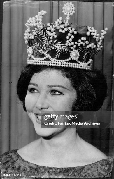 Miss Rosemary Fenton, Miss Australia for 1961, models the new gown flown from Japan today for the next Miss Australia Quest. April 28, 1965. .