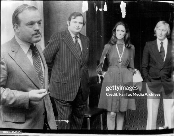 Mr. M. Darby addressing a press conference at a champagne breakfast at the Kingsgate Hotel early today.. Mr. Michael Darby, Mr. Clyde Packer M.L.C...