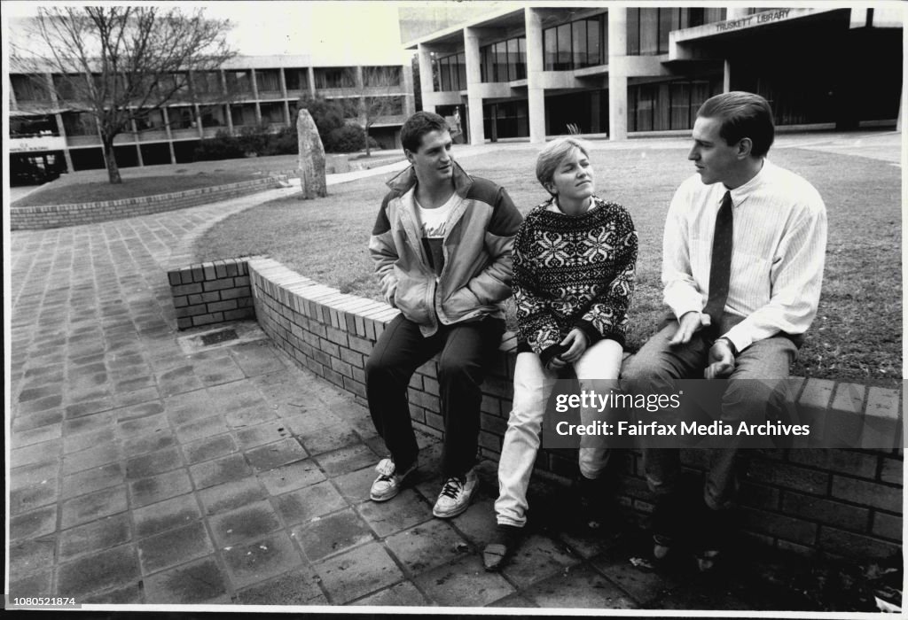 Students at Mitchell College of Adv. Educating L.-R.: Tim Ashwood 22, Margaret Mort 20, Scott Bolles 21.