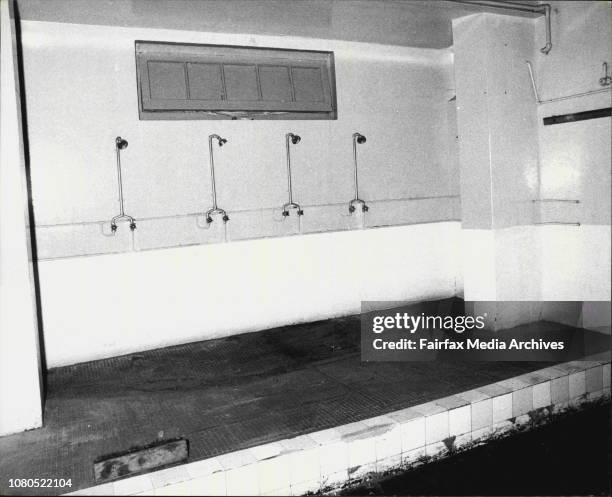 Conditions at Bathurst jail-threatened to be introduced as a Maximum Security Prison.Shower Block for Prisoners in Block C. December 30, 1977. .