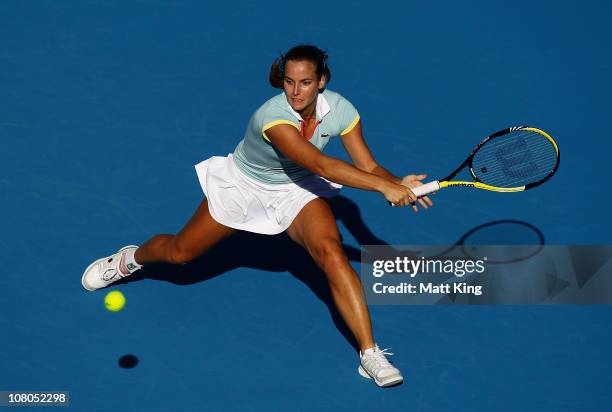 Jarmilla Groth of Australia plays a backhand during the Women's singles final match against Bethanie Mattek-Sands of USA during day seven of the...