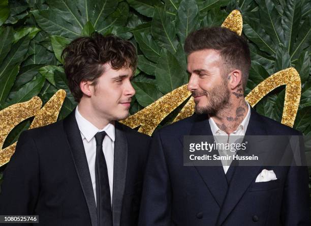 Brooklyn Beckham and David Beckham arrive at The Fashion Awards 2018 In Partnership With Swarovski at Royal Albert Hall on December 10, 2018 in...