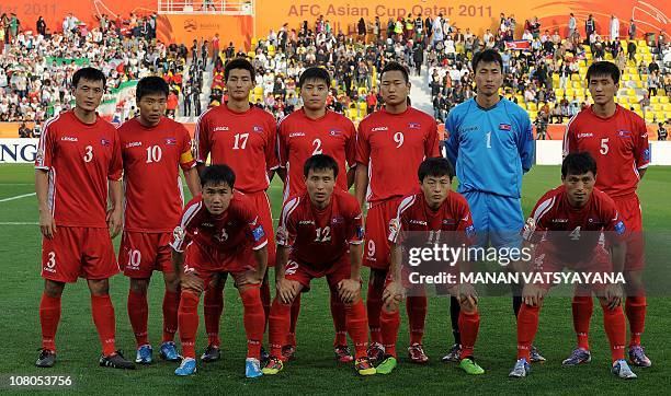 North Korea's defender Ri Jun-Il, forward Hong Yong-Jo, midfielder An Young-Hak, defender Cha Jong-Hyok, forward Jong Tae-Se, goalkeeper Ri...