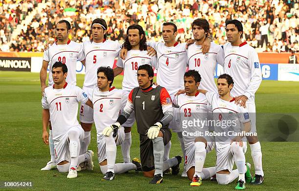 Iran line up prior to the AFC Asian Cup Group D match between DPR Korea and Iran at Qatar Sports Club Stadium on January 15, 2011 in Doha, Qatar.