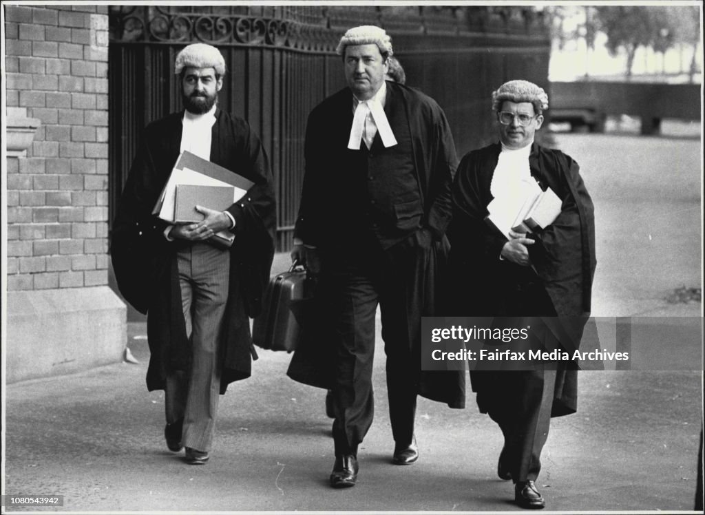 The court case of High Court Judge, Lionel Murphy, ended today (Monday) with a not guilty verdict.Mr Ian Callinan QC, Crown Prosecutor (center) arriving at court.