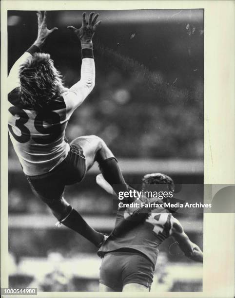 Aussie rules football Sydney Swans vs Fitzroy.Played at the SCG last night Friday....Capper, Warwick. May 15, 1987. .