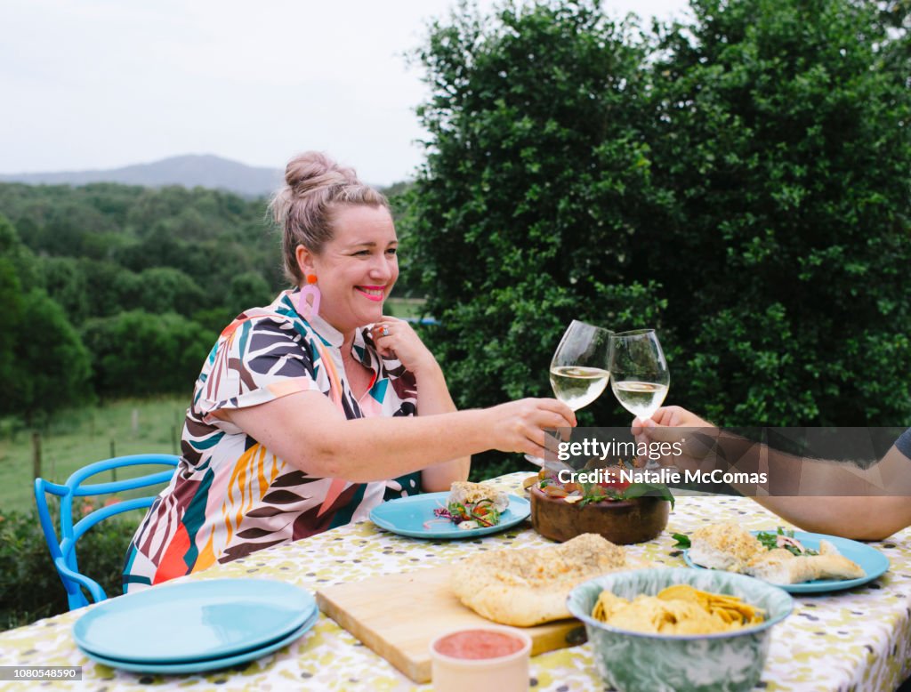 Mature couple celebrating over a dinner