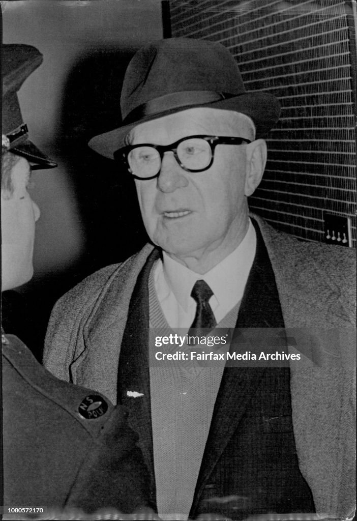 The leader of the Opposition in the Senate Senator N. McKenna arriving at the hospital to see Mr. Calwell.The paths of Arthur Augustus Calwell and Nicholas Edward McKenna have diverged, met and often run closely together since they were tall, intelligent,