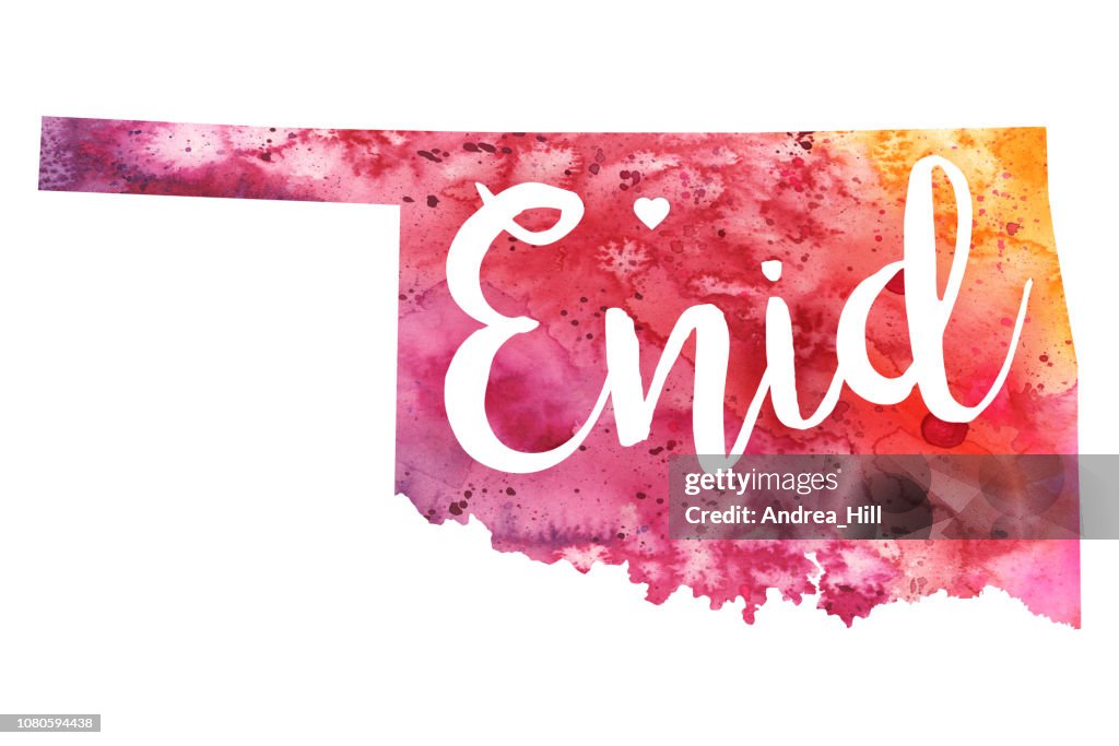 Enid, Oklahoma Watercolor Raster Map Illustration