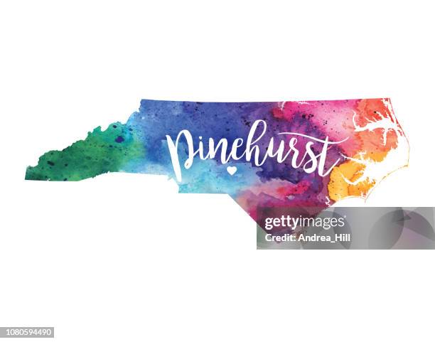 stockillustraties, clipart, cartoons en iconen met pinehurst, north carolina aquarel raster kaart illustratie - pinehurst north carolina