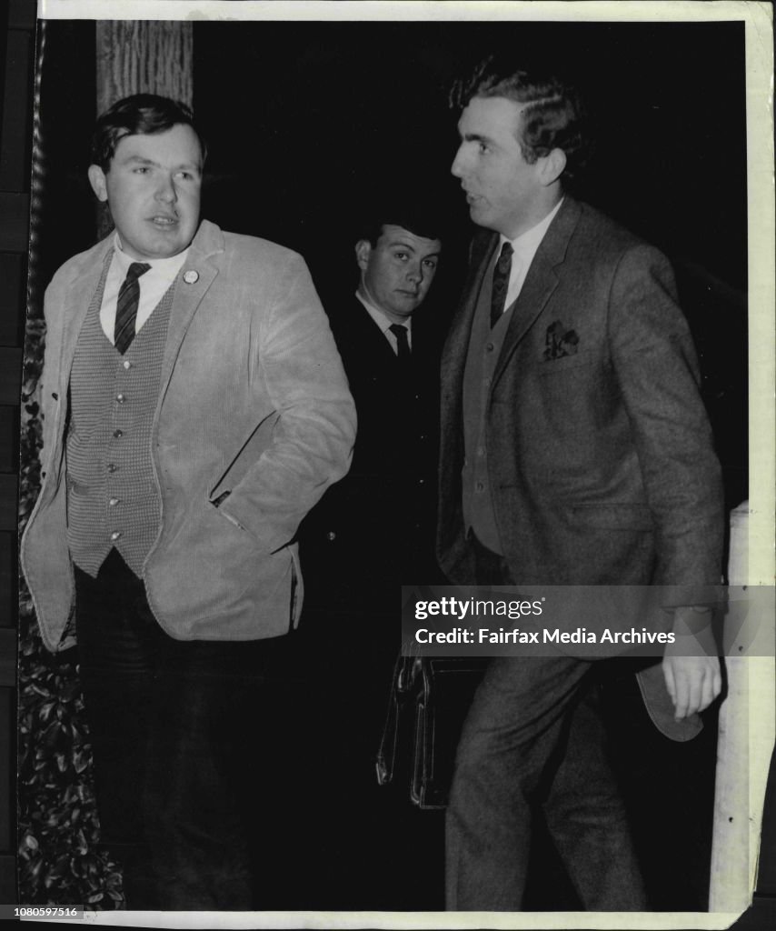 Wayne Haylen & Barry Robinson 2 of the men who chassed the *****.Early this morning Mr. Arthur Calwell was shot while leaving a meeting at the Mosman Town Hall. The shot was fired through the window. The man was chased by several young men.Wayne Haylen, o