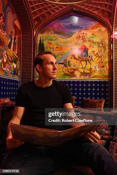 Australian goalkeeper Mark Schwarzer visits a local restaurant in the Souq Waqif on January 15, 2011 in Doha, Qatar. The Australian squad are...