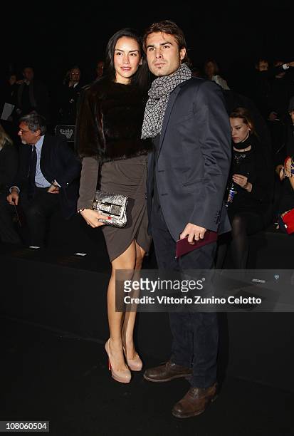 Consuelo Matos Gomez and Adrian Mutu attend Roberto Cavalli Fashion Show as part of Milan Fashion Week Menswear A/W 2011on January 15, 2011 in Milan,...