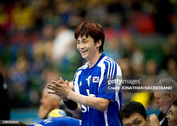 Korea's Chan Yong Park celebrates after his team won during the 2011 Men's Handball World Championships group D match Chile vs Korea on January 15,...