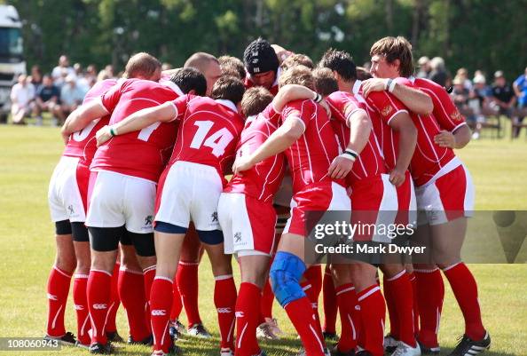 Soviet Rugby The Russian rugby team huddles before their match against Taranaki at ...