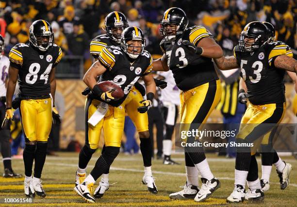 Wide receiver Hines Ward of the Pittsburgh Steelers celebrates after a touchdown against the Baltimore Ravens in the third quarter of the AFC...