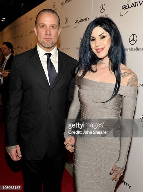Personalities Jesse James and Kat Von D arrive at the 2011 Art Of Elysium "Heaven" Gala held at the California Science Center on January 15, 2011 in...