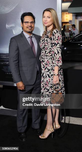 Michael Pena and Brie Shaffer attend Warner Bros. Pictures World Premiere of "The Mule" at Regency Village Theatre on December 10, 2018 in Westwood,...