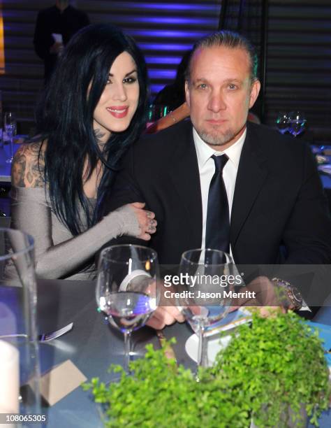 Personalities Kat Von D and Jesse James attend the 2011 Art Of Elysium "Heaven" Gala held at the California Science Center on January 15, 2011 in Los...