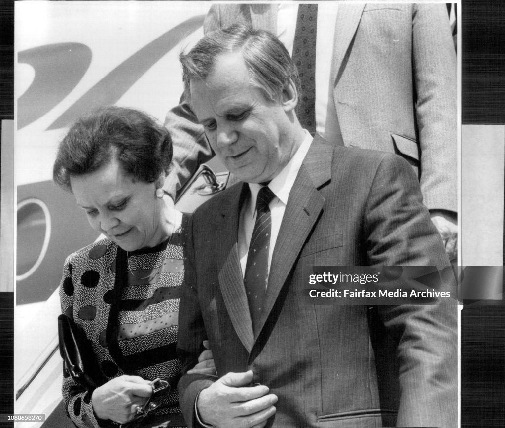 Taken at the Airport - Soviet Prime Minister and wife arrive in Sydney Mr. Nikolai Ryzhkov and wife Ludmilla Ryzhkova.