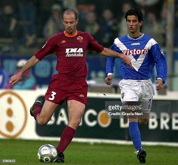 Roma Zago Carlos of Roma goes past Del Nero Simone of Brescia during the Serie A League Round 5 match between Brescia and Roma played at the Mario...