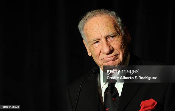 Actor Mel Brooks speaks onstage at the 36th Annual Los Angeles Film Critics Association Awards at the InterContinental Hotel on January 15, 2011 in...