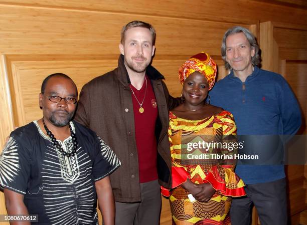 Fidel Bafilemba, Ryan Gosling, Chouchou Namegabe and John Prendergast attend the discussion and signing for 'Congo Stories' at The West Hollywood...