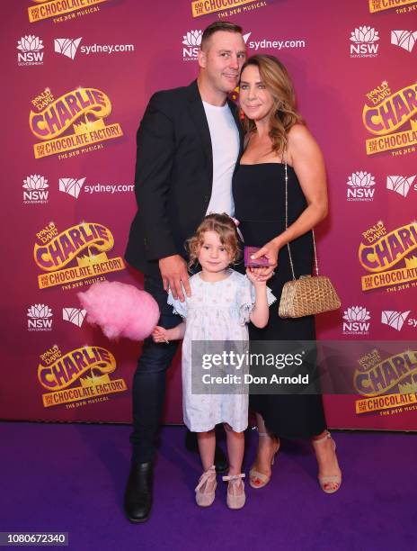 Stuart Webb, Kate Ritchie and daughter Mae Webb arrive at opening night of "Charlie And The Chocolate Factory" at Capitol Theatre on January 11, 2019...