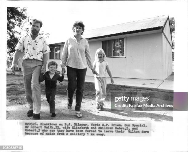 Mr. Robert Smith wife Elizabeth and children Debra and Robert, 3 who say they have been forced to leave their Wilton farm because of noise from a...