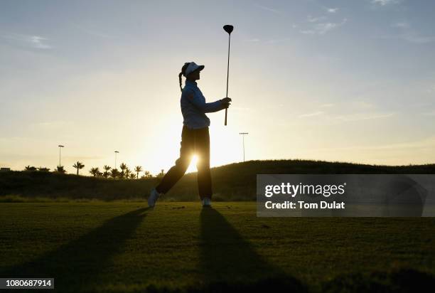 Noemi Jimenez Martin of Spain tees off form the 1st hole during Day Two of the Fatima Bint Mubarak Ladies Open at Saadiyat Beach Golf Club on January...