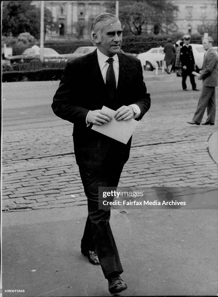 Funeral of former Federal Opposition Leader Mr. Arthur Calwell, who died last Sunday, The service was held at St. Patrick's Cathedral in Melbourne and the burial at the Melbourne General Cemetry.Liberal Party leaves Mr. W. Snedden arrives for service.