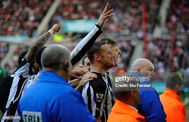 Kevin Nolan celebrates the first Newcastle goal during the Barclays Premier League match between Sunderland and Newcastle United at Stadium of Light...