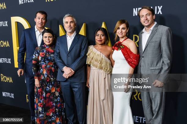 Scott Stuber, Gabriela Rodriguez, Alfonso Cuaron, Yalitza Aparicio, Marina de Tavira and Nico Celis attend Los Angeles Premiere Of Alfonso Cuaron's...